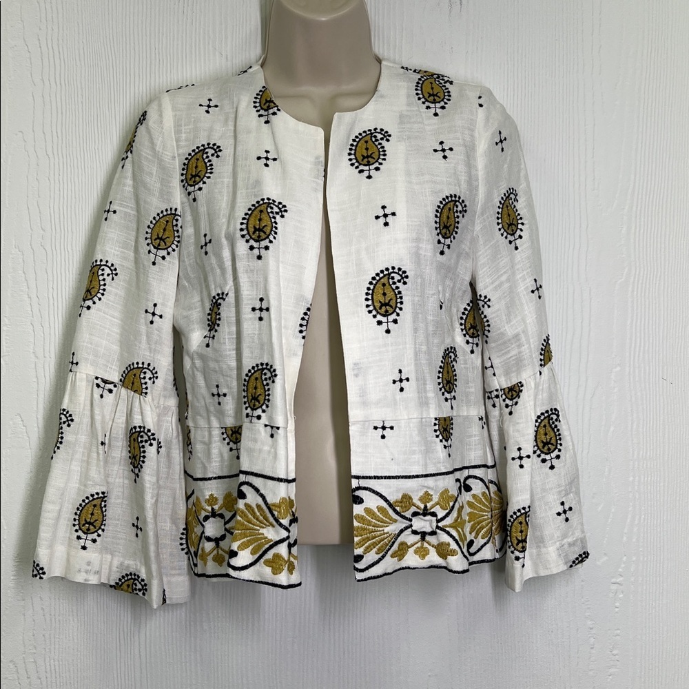 Zara - Embroidered Gold And Black Open Front Paisley Pattern Blazer Size XS - Picture 2 of 11